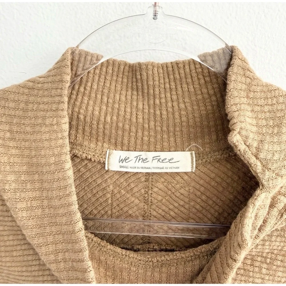 Free People We The Free Waffle Knit Mock Neck Tunic Sweater Camel Size Small